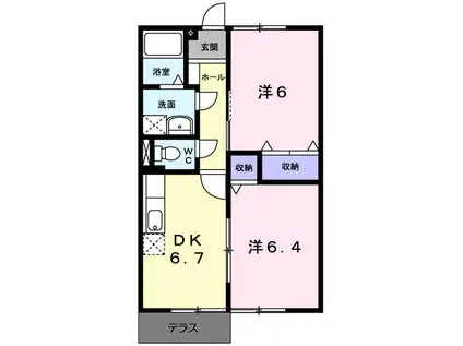 シャルマンハイム(2DK/1階)の間取り写真