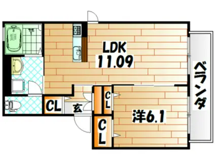 プロスパー天神(1LDK/2階)の間取り写真