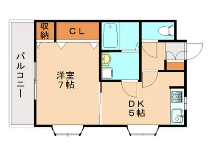 ウィンズヒル三ヶ森(1DK/2階)の間取り写真