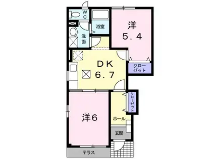 アンベール(2DK/1階)の間取り写真