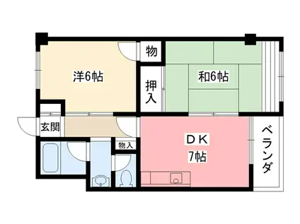 西甲子園ハイツ(2DK/4階)の間取り写真