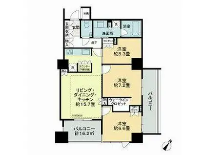 アトラスタワー向ヶ丘遊園(3LDK/15階)の間取り写真