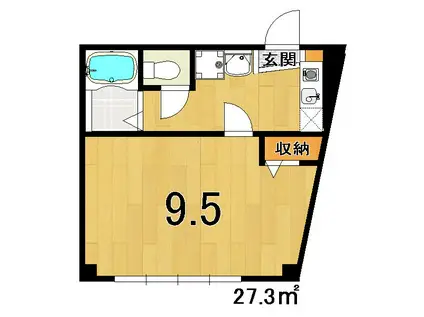 シャトーオーク(1K/3階)の間取り写真