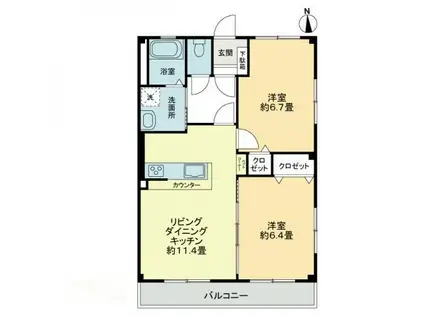フォブールいけのべ(2LDK/1階)の間取り写真
