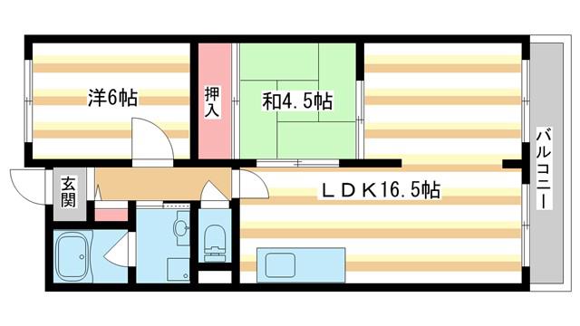 フローラル生駒(2LDK/1階)の間取り写真