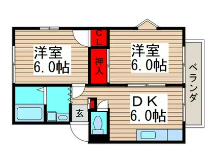 グラーツ西治(2DK/1階)の間取り写真
