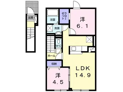 ワグティル(2LDK/2階)の間取り写真