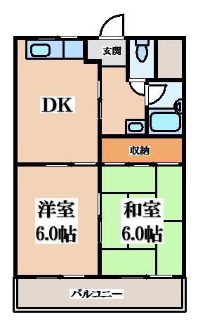 サンライフ若江本町(2DK/4階)の間取り写真
