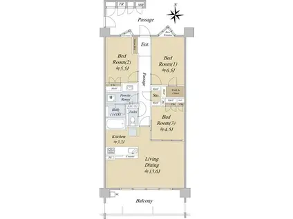 プレティナレジデンス植田(3LDK/3階)の間取り写真