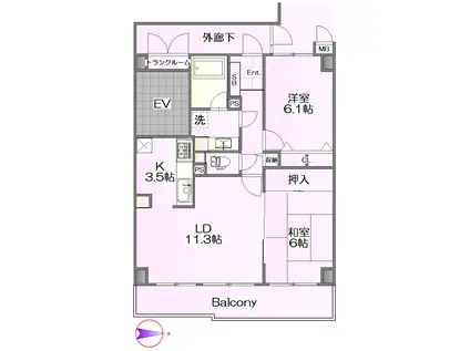 メイツ柏・松ケ崎(2LDK/5階)の間取り写真