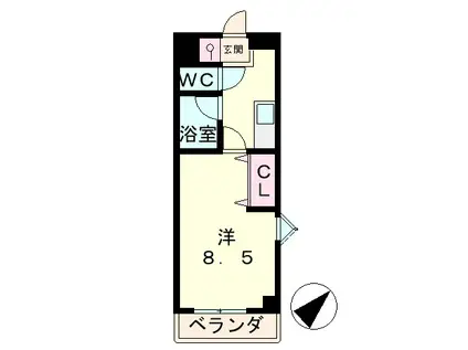 クローバーハイツIII(1K/6階)の間取り写真