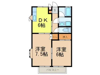 ジュネス1(2DK/1階)の間取り写真