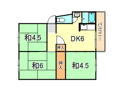 伊川谷1号棟(3DK/4階)の間取り写真