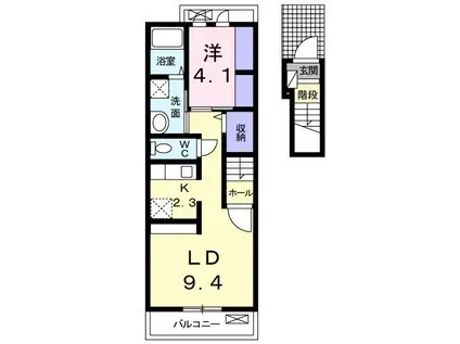 グレース・ヴィラ天領III(1LDK/2階)の間取り写真