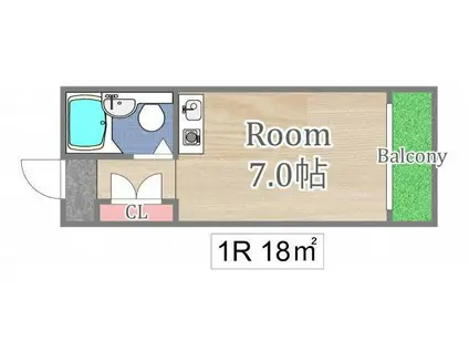 マンション満蔵(ワンルーム/2階)の間取り写真