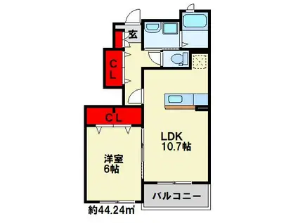 アバンツァートカーサー溝尻C棟(1LDK/1階)の間取り写真