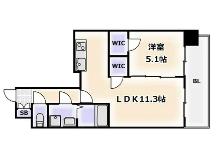 S-RESIDENCE日本橋QUALIERエスレジデンス日本橋クオリ(1LDK/3階)の間取り写真
