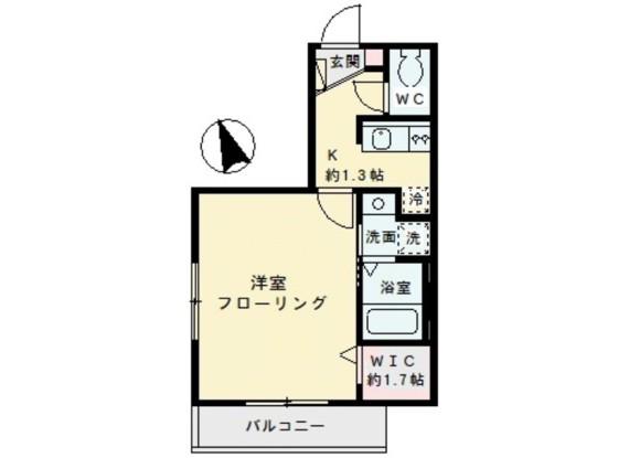 ラパン ド ルネ B(1K/1階)の間取り写真