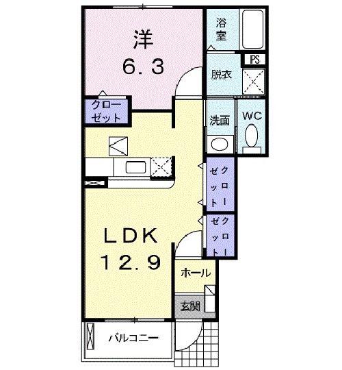 かのんI(1LDK/1階)の間取り写真