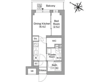 オルサス戸越銀座(1DK/1階)の間取り写真