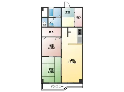 小牧キャッスルハイツ(2LDK/4階)の間取り写真