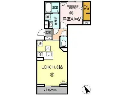 PREMILIFE新町(1LDK/1階)の間取り写真