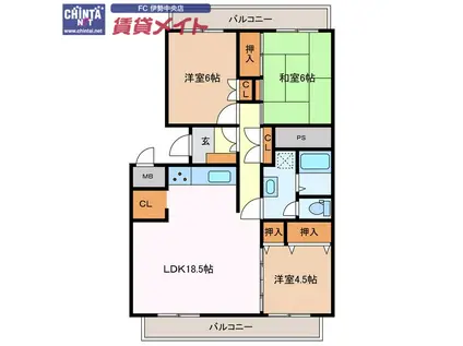 MESSAGE伊勢河崎(3LDK/4階)の間取り写真