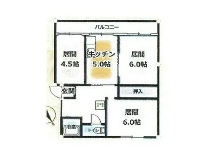 袖ヶ浦シーハイツC(3DK/2階)の間取り写真