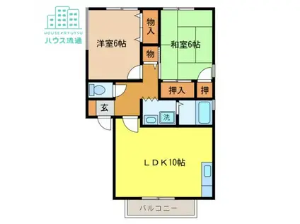 ロイヤルガーデン仲沖D(2LDK/2階)の間取り写真