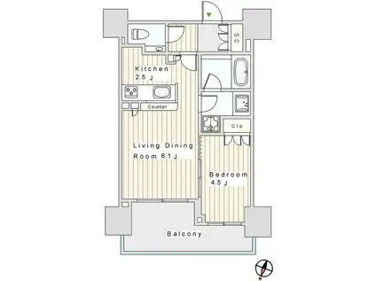 クラッシィスイート赤坂(1LDK/6階)の間取り写真