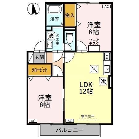 シャンド・フルールA棟(2LDK/1階)の間取り写真
