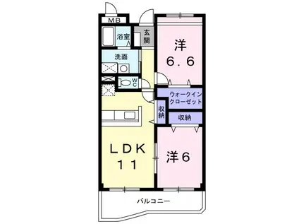 シャルマンコート広沢A(2LDK/2階)の間取り写真
