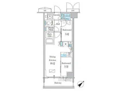 パークアクシス品川南大井パークフロント(2LDK/5階)の間取り写真