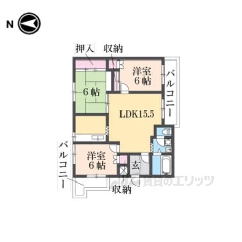 矢追マンション(3LDK/5階)の間取り写真