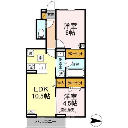 ラプエルタ(2LDK/1階)の間取り写真