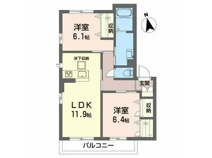 クレフォート貞山III(2LDK/1階)の間取り写真