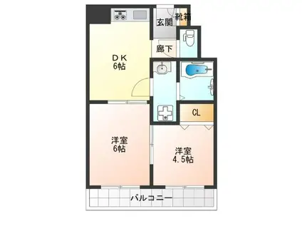 ニュー北加賀屋(2DK/9階)の間取り写真