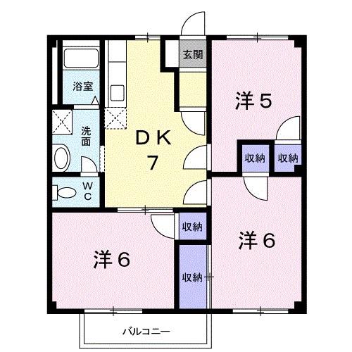 パークシティー中津B(3DK/1階)の間取り写真
