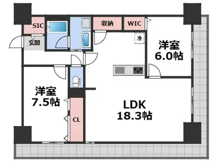 グランセジュール大国町(2LDK/10階)の間取り写真