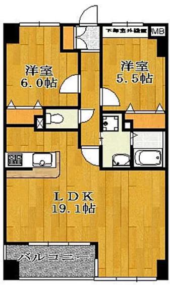 プロスペリテ(2LDK/2階)の間取り写真