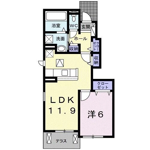 プラシド・ラウレア(1LDK/1階)の間取り写真