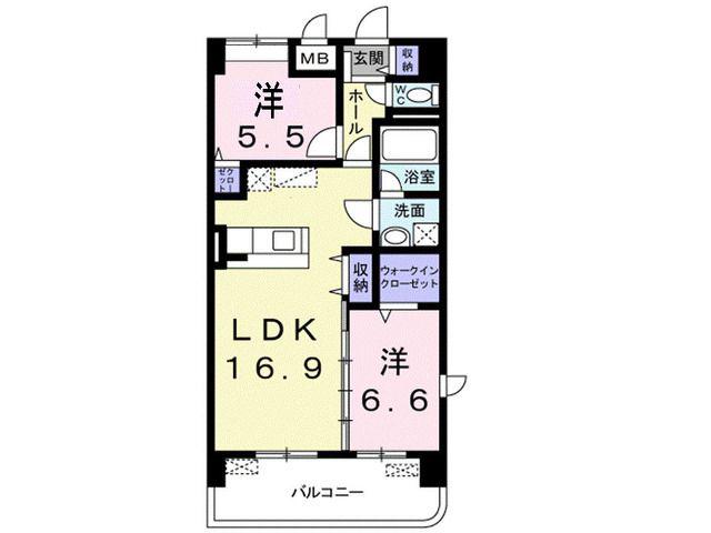 グランツ倉敷(2LDK/6階)の間取り写真