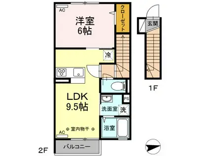 D-ROOM駅西(1LDK/2階)の間取り写真