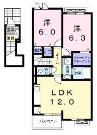 プリムローズA(2LDK/2階)の間取り写真