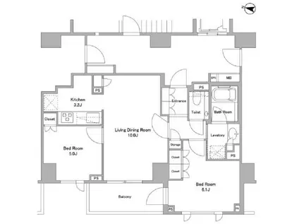 パークハウス三軒茶屋クロスコート(2LDK/7階)の間取り写真