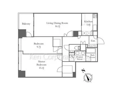 六本木ヒルズレジデンス(2LDK/38階)の間取り写真