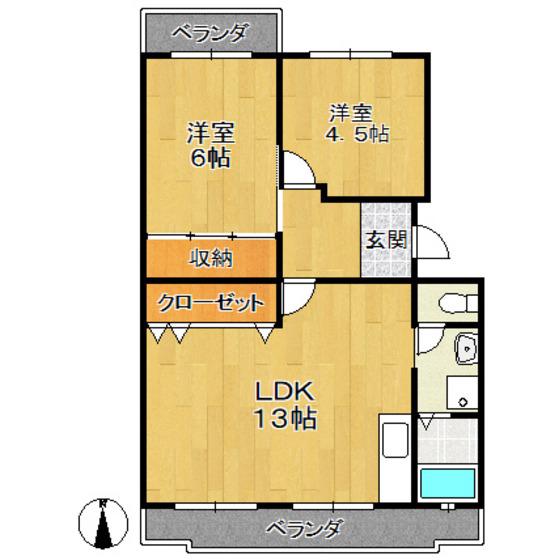 グリーンヒル東新K棟(2LDK/3階)の間取り写真