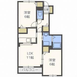 レガーノ弐番館(2LDK/1階)の間取り写真