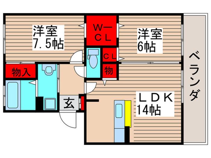ベルデュールB(2LDK/2階)の間取り写真