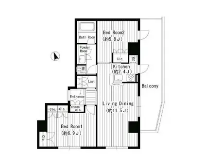 レガーロ西早稲田(2LDK/12階)の間取り写真